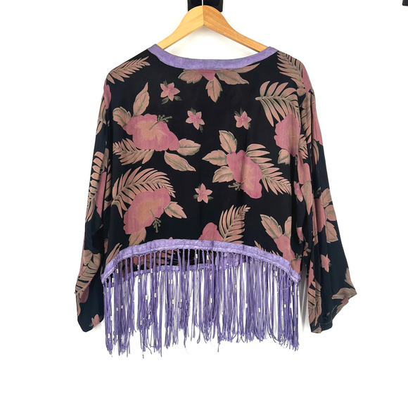 VTG Tienda Ho Fringe Floral Blouse Bohemian Art To Wear Mirror Folk Festival OS - Picture 3 of 10